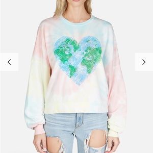 Lauren Moshi Sachi World Love Printed Ultra Soft Lightweight Boyfriend Pullover